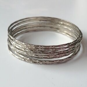 🔥SALE🔥Stacking Bangle Bracelets Silvertone Textured Set of 9